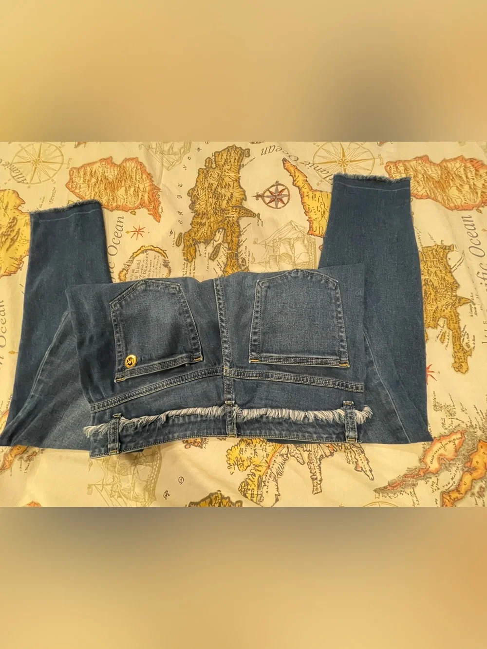 Michael Kors Selma Skinny Jeans Double Flipped Waist Frayed Raw Trim Dark Wash
